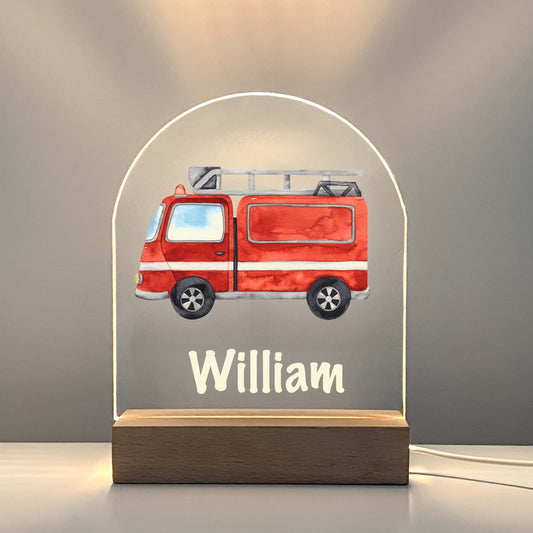 Personalized Custom Fire Engine Truck Firefighter Night Light Up LED Lamp For Kids Room, Nursery Gift, Bedroom Decor, Boys Night Light