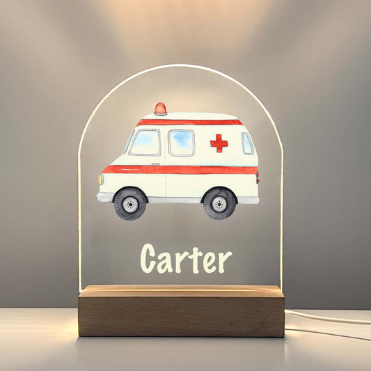 Personalized FREE Custom Ambulance Emergency Services Truck Night Light Up LED Lamp Kids Room, Nursery Gift, Bedroom Decor, Boys Night Light