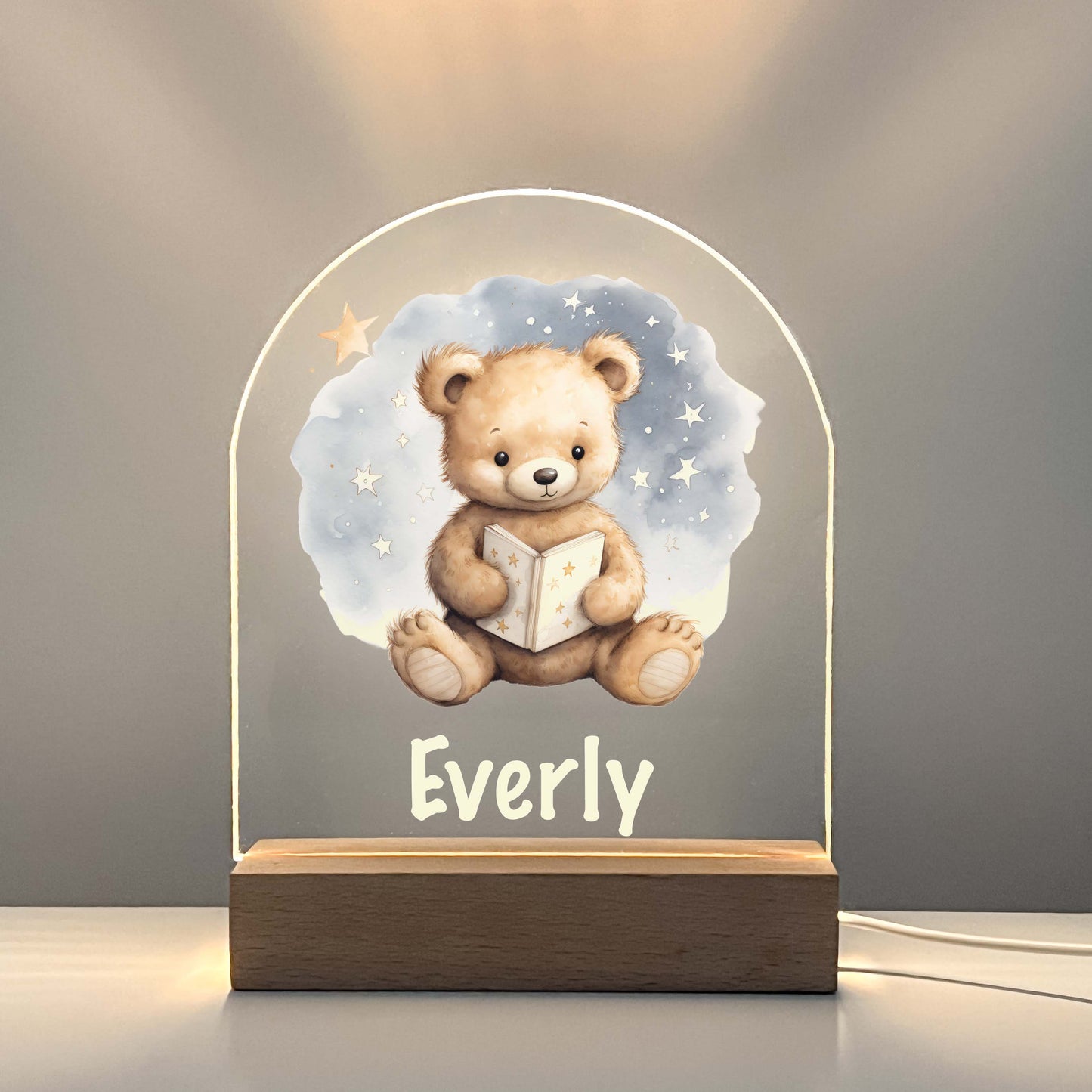 Personalized Teddy Bear Bedtime Book Story Night LED Lamp For Kids Room Baby Nursery Gift, Girls Boys Night Light, Bedroom Decor