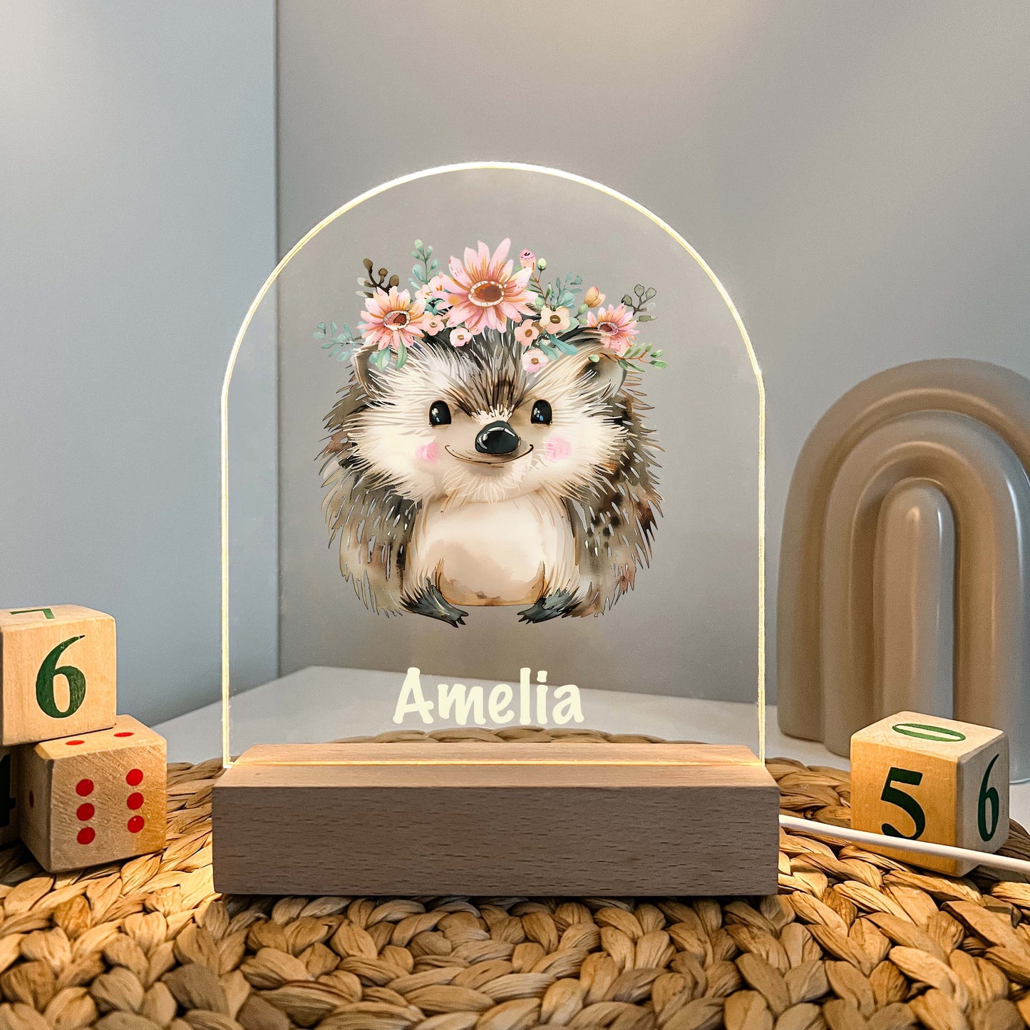 Hedgehog LED lamp with Wooden Base, Animal Lamp, Friends Night LED Lamp For Kids Room, Baby Gift, Girls Boys Night Light, Bedroom Decor, Night Light Gift