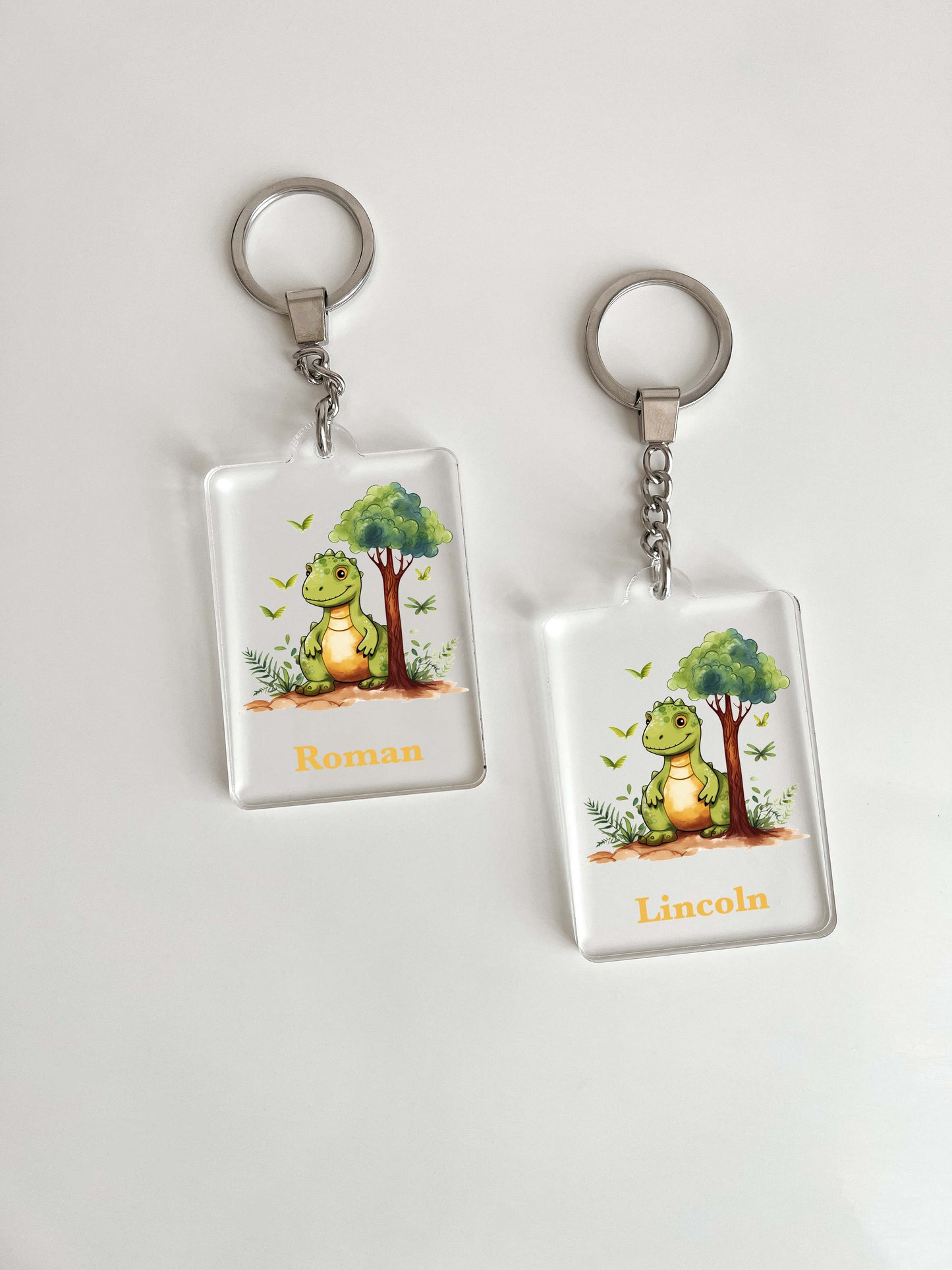 Dinosaur Keychain UV Printed With Your Name Key Chain Ring Keychains Personalized Free Name Family Kids Friends, Luggage Tag, Backpack, Gift