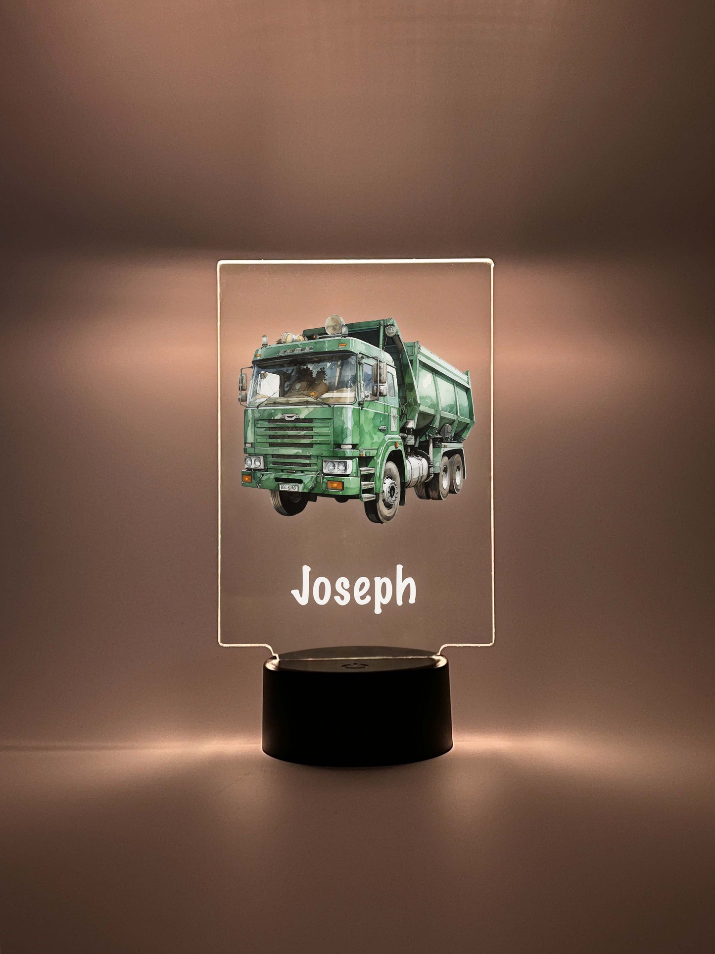 Personalized Boys Garage Truck LED Lamp, 16 Colors, Sanitation Garbage Trash Truck Dumping Trailer Heavy Duty Equipment Themed Gift