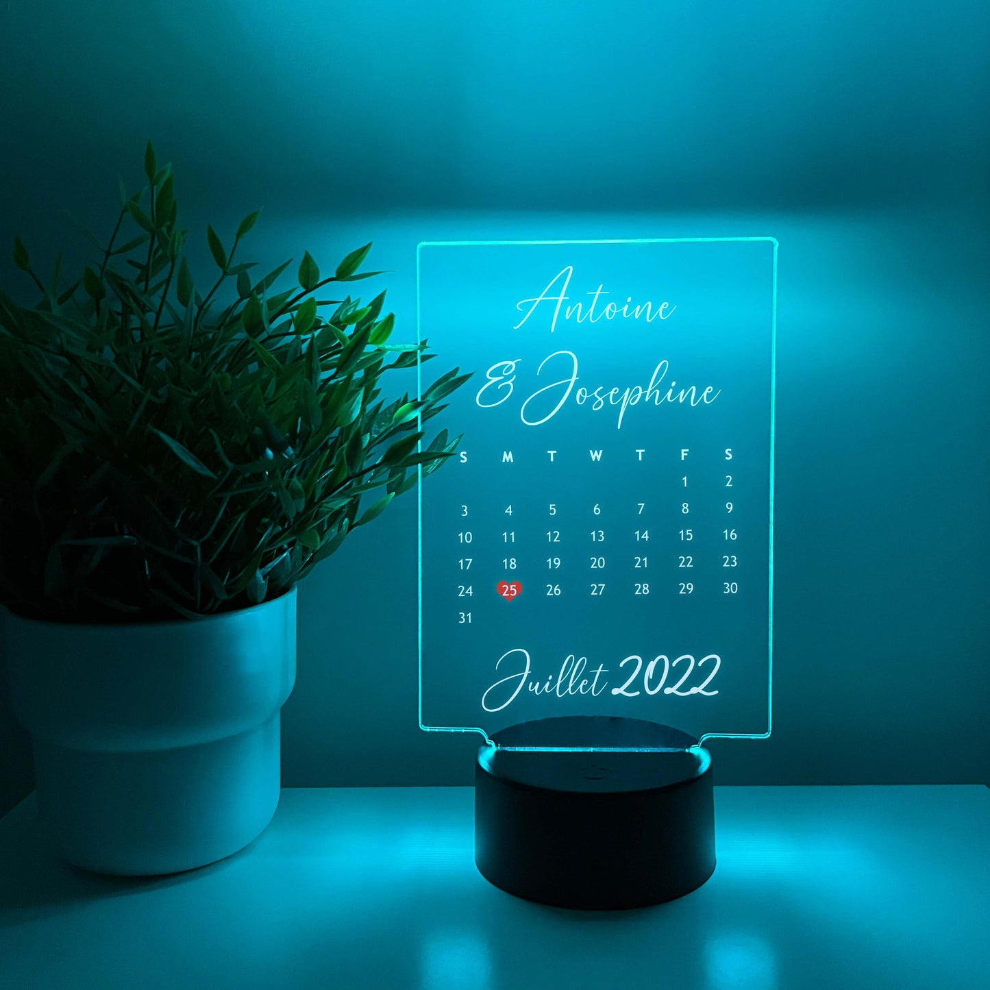 Personalized Anniversary Calendar Night Light LED Light Stand, 16 Colors,  Wedding Couples | Date, Month |Memories |Gifts