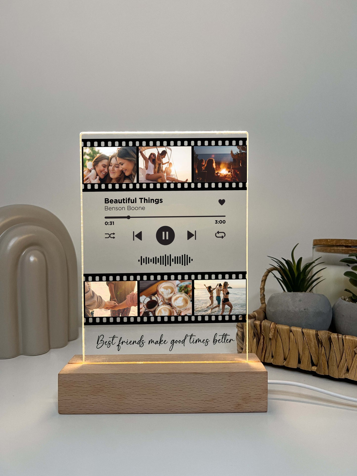 Personalized Song Movie Film Night Light with Photo and Wooden Base , Besties Photo Gifts, Photo Keepsake, Photo Gifts, Personalized Gift for BFF Birthday!