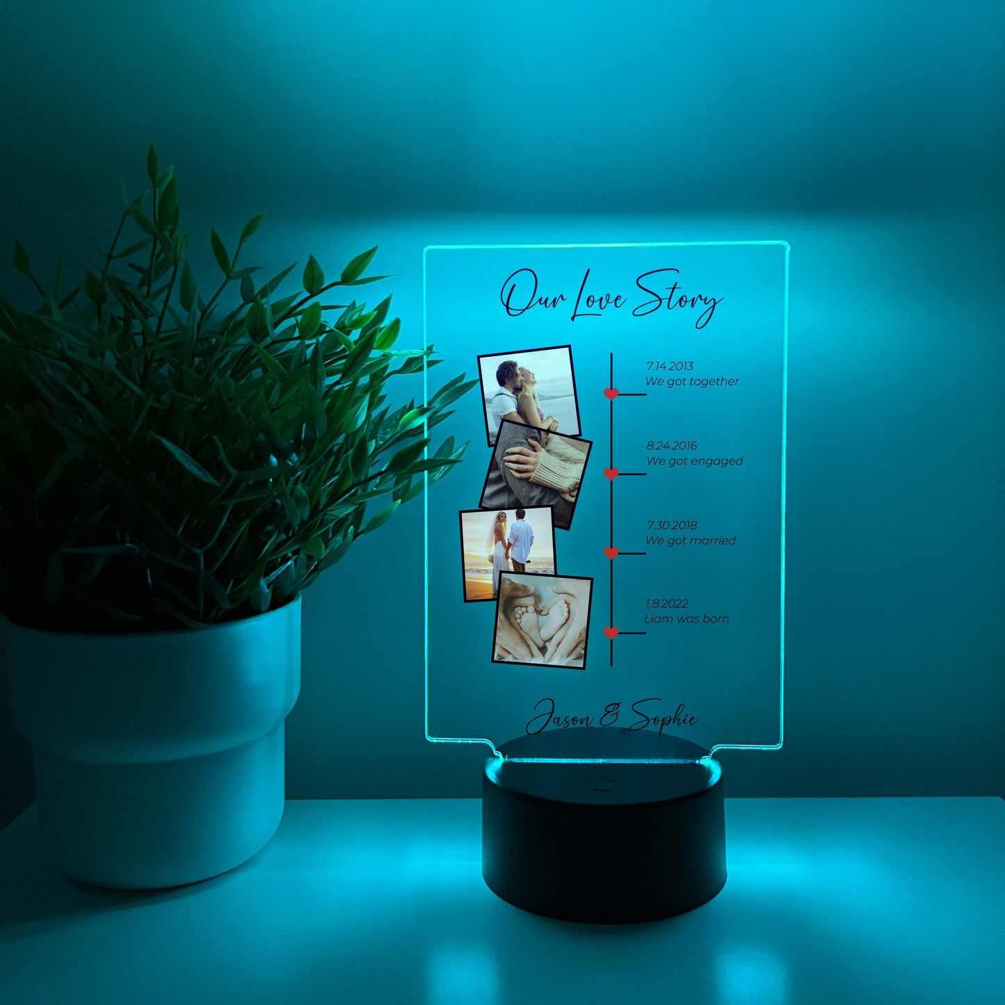 Our Love Story Personalized Photo Stand Light LED Lamp, 16 Colors