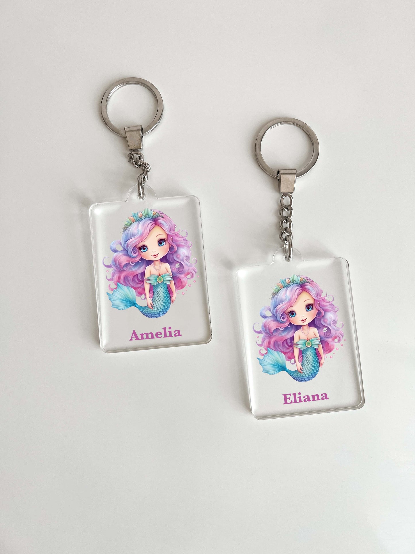 Mermaid Under the Sea Keychain Personalized Free With Your Name, Key Chain Ring Keychains Family Kids Friends, Luggage Tag, Backpack, Gift