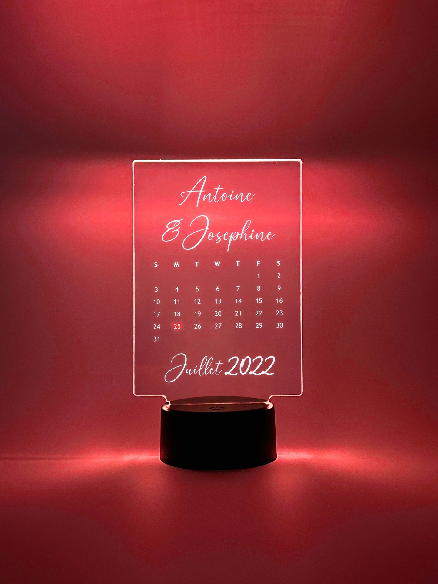 Personalized Anniversary Calendar Night Light LED Light Stand, 16 Colors,  Wedding Couples | Date, Month |Memories |Gifts