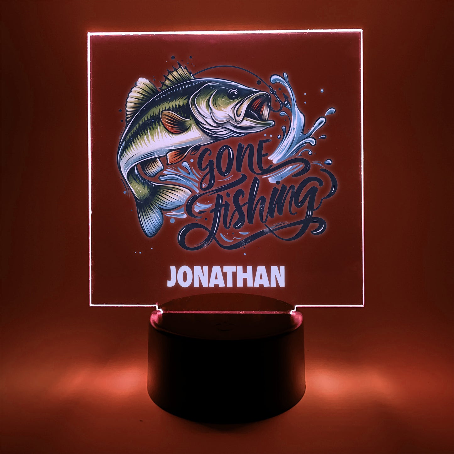 Gone Fishing Night Light, Personalized Free, LED Night Lamp, With Remote Control, Engraved Gift, 16 Colors, Fish Light Up Table Lamp