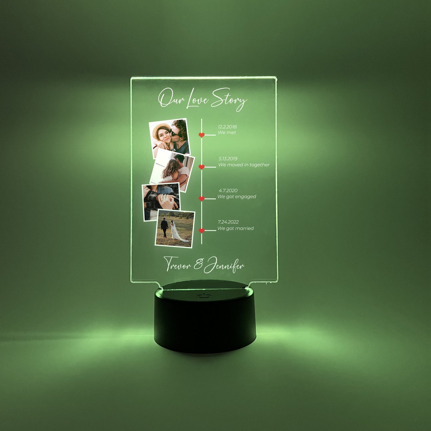 Our Love Story Personalized Photo Stand Light LED Lamp, 16 Colors