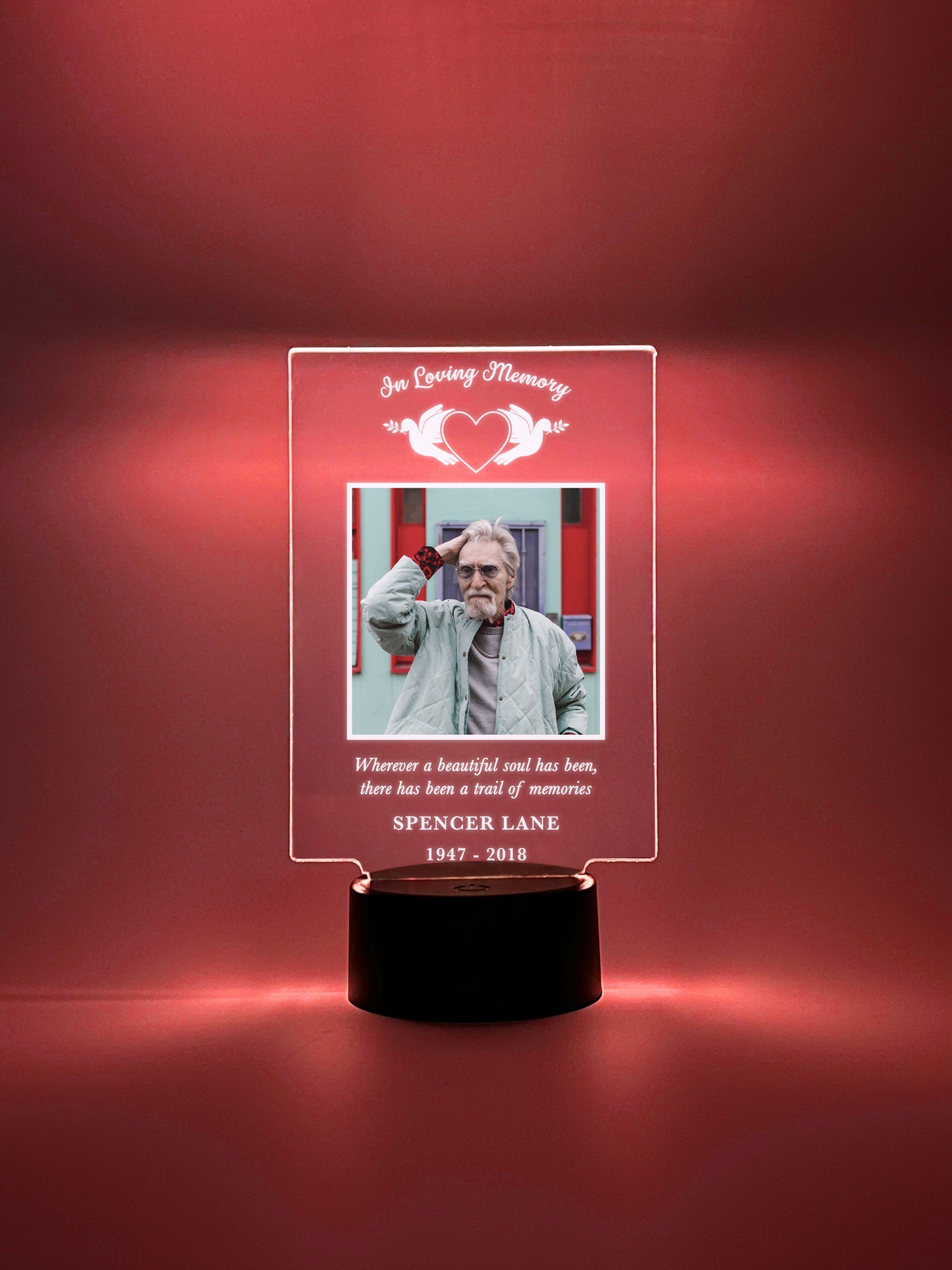 Personalized Unique Sympathy Gifts LED light, 16 COlors For Loss Custom In Loving Memory Loved One Light Up Picture Frame Photo & Text Memorial Plaque Night Lamp