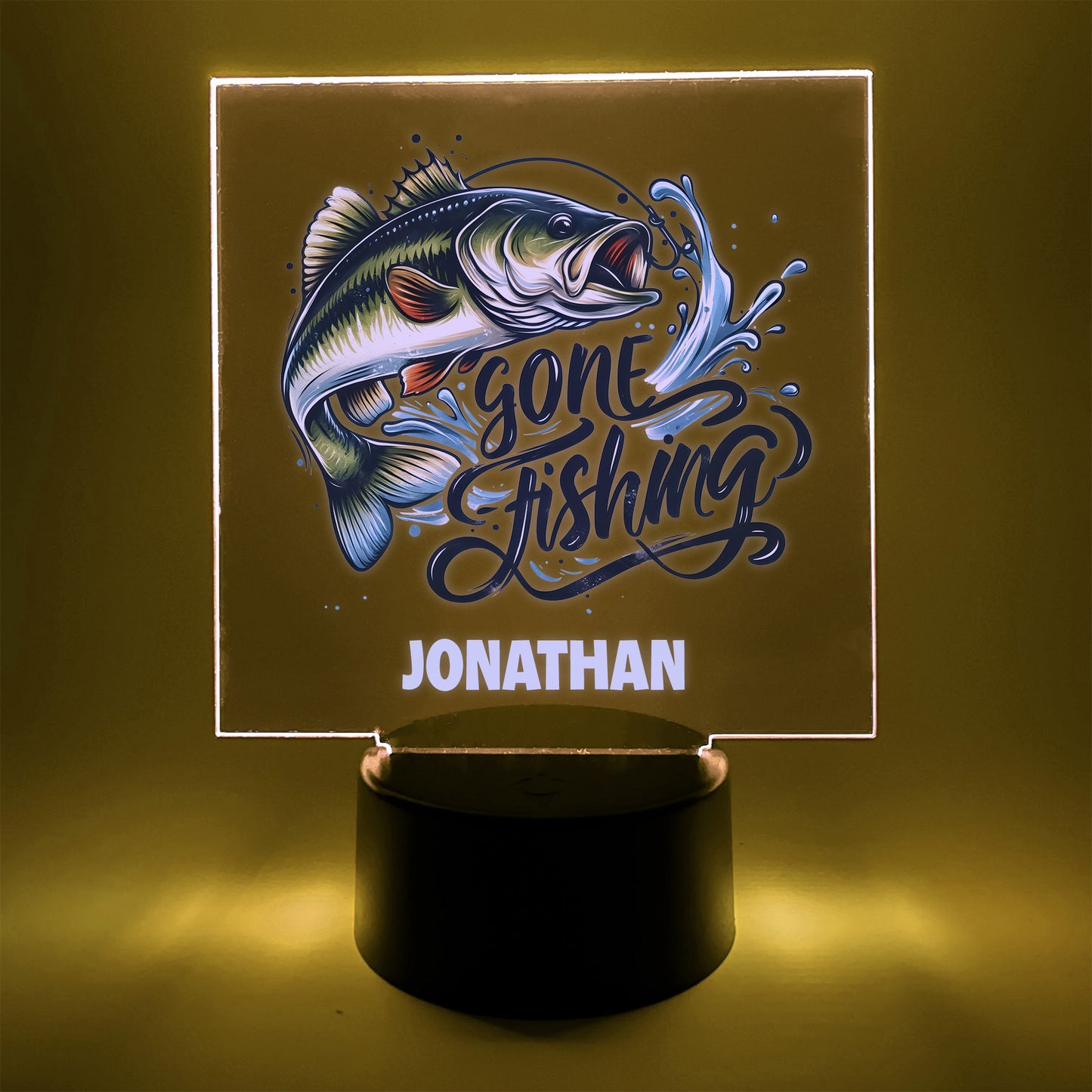 Gone Fishing Night Light, Personalized Free, LED Night Lamp, With Remote Control, Engraved Gift, 16 Colors, Fish Light Up Table Lamp