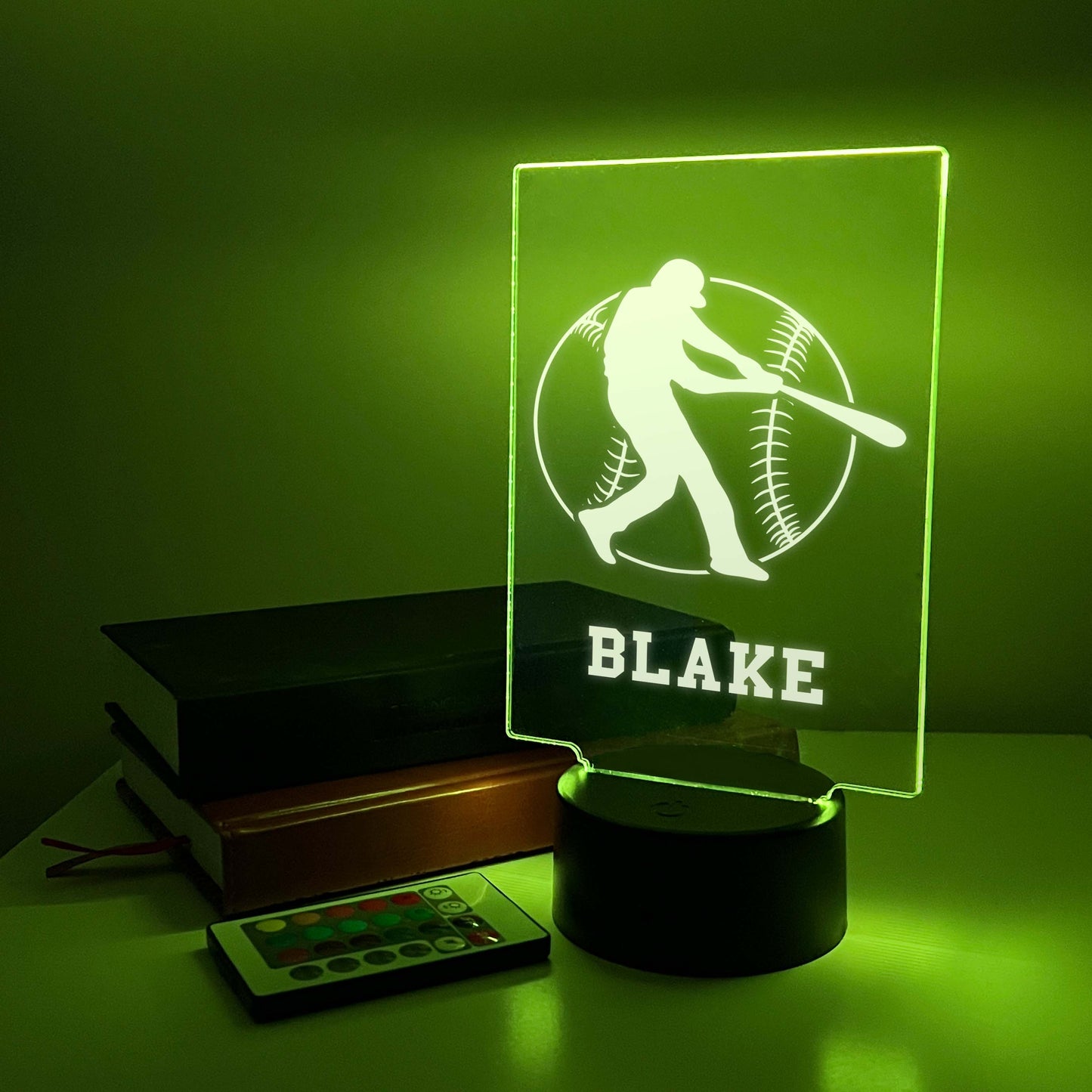 Custom Personalized LED 16 Colors Night Light Up Lamp Sports Baseball Player Fan Team Décor Gift, Sports Bedroom, Game Room, Remote Included