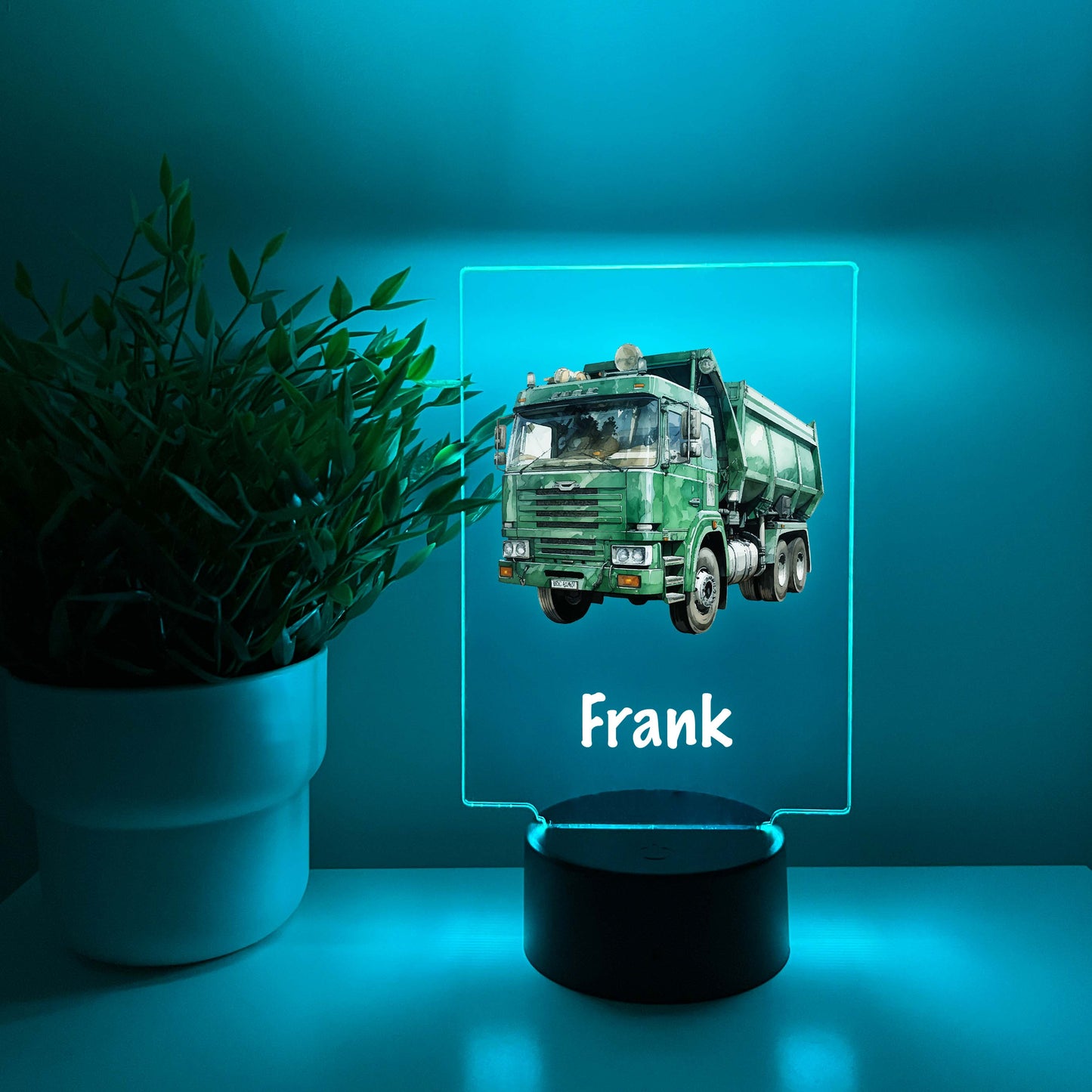 Personalized Boys Garage Truck LED Lamp, 16 Colors, Sanitation Garbage Trash Truck Dumping Trailer Heavy Duty Equipment Themed Gift