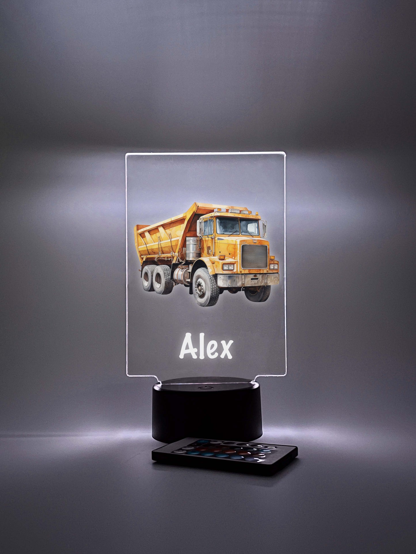 Free Personalized LED Stand Night Light Up Table Lamp Boys Room Decor, Construction, Dump Truck Dumping Trailer, Heavy Duty Equipment Gift