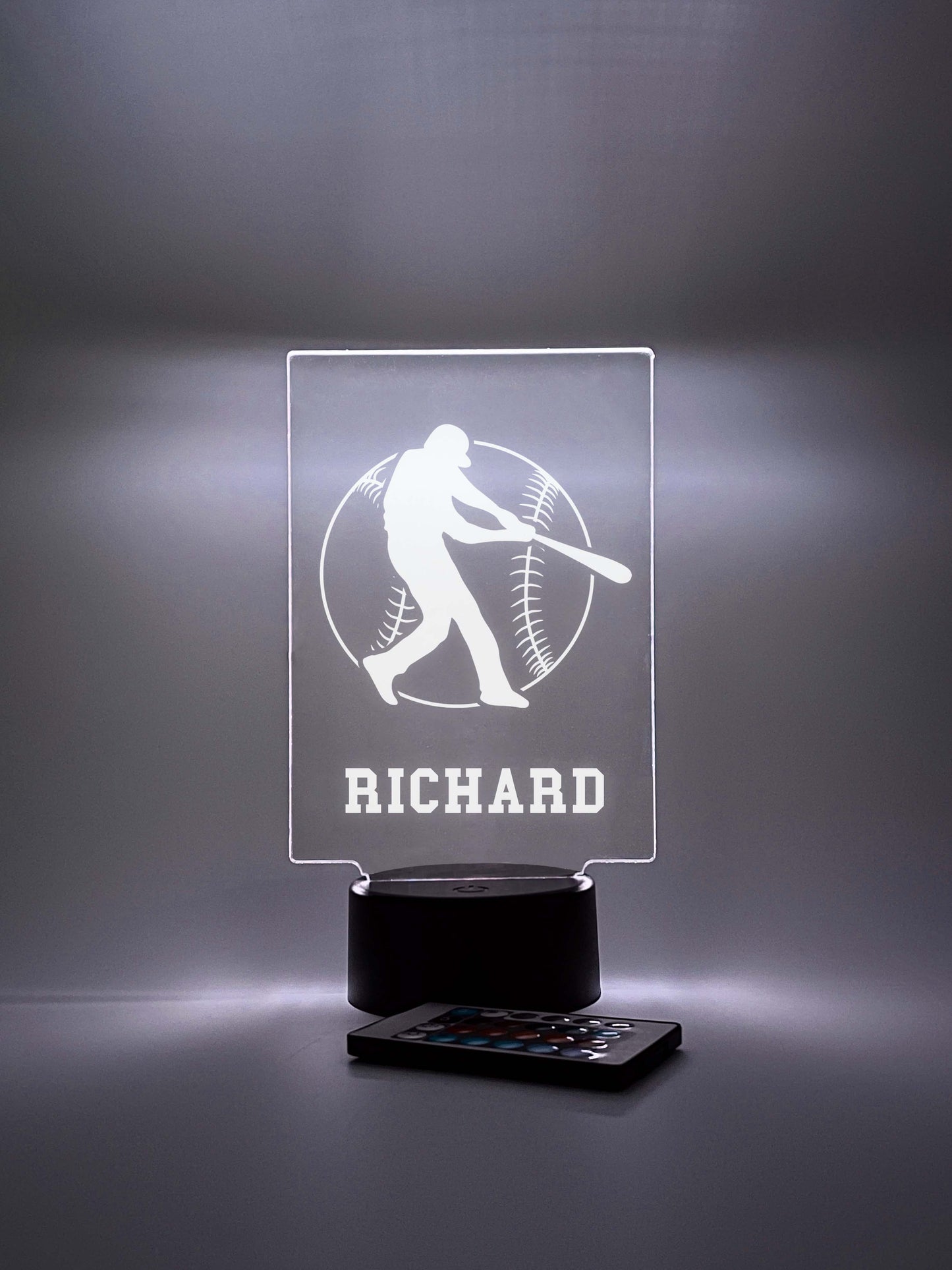 Custom Personalized LED 16 Colors Night Light Up Lamp Sports Baseball Player Fan Team Décor Gift, Sports Bedroom, Game Room, Remote Included