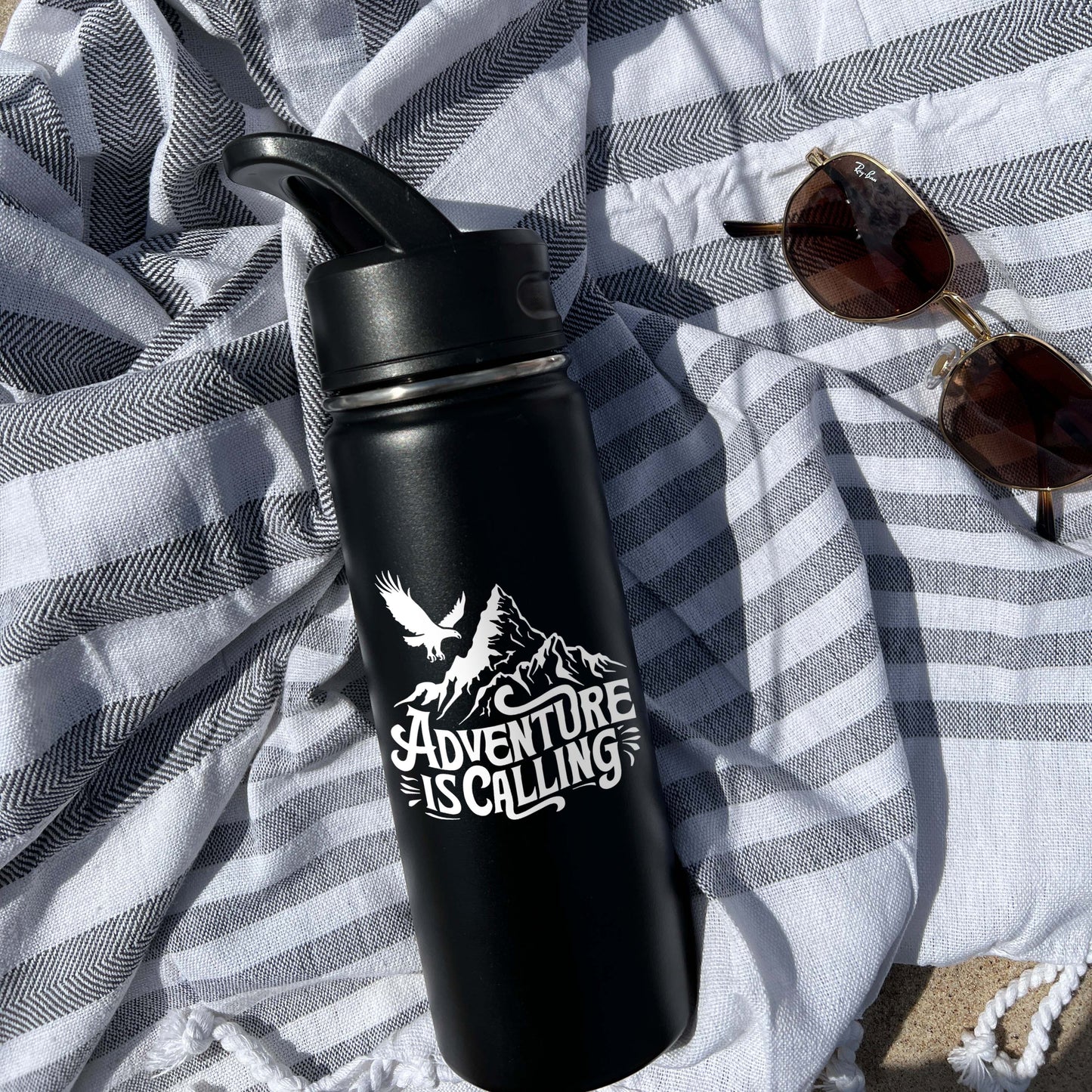 Adventure is Calling Sports Water Bottle 18/32 oz, Traveling, Stainless Steel Insulated Flasks, Custom Water Bottle, Name Bottle,  Keeps Cold 24 Hrs