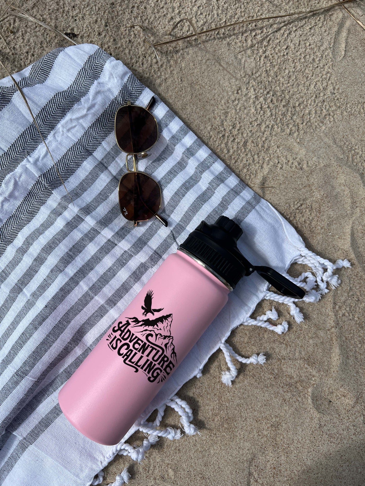 Adventure is Calling Sports Water Bottle 18/32 oz, Traveling, Stainless Steel Insulated Flasks, Custom Water Bottle, Name Bottle,  Keeps Cold 24 Hrs