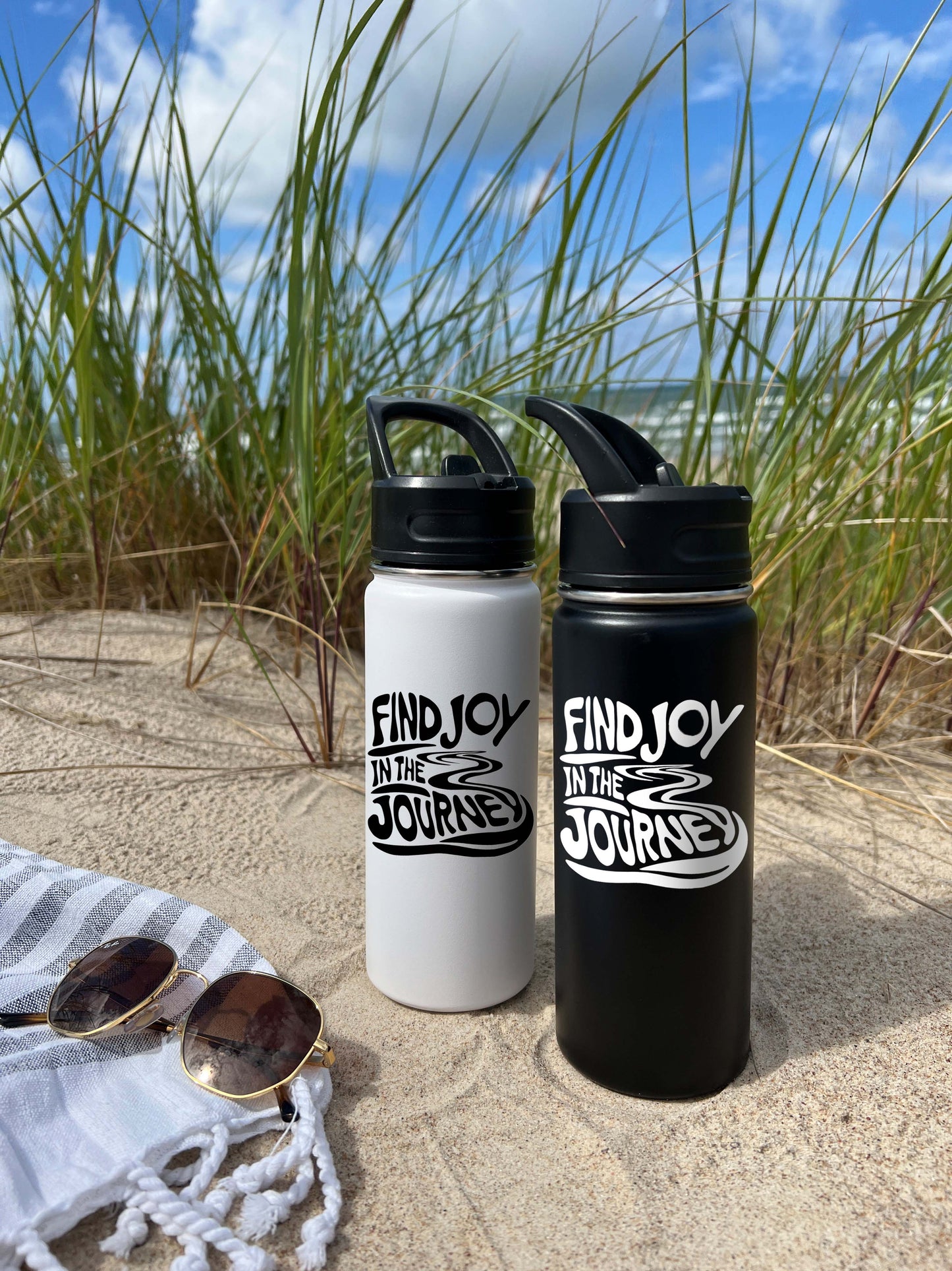 Find Joy in the Journey Sports Water Bottle 18/32 oz, Traveling, Stainless Steel Insulated Flasks, Custom Water Bottle, Name Bottle,  Keeps Cold 24 Hrs