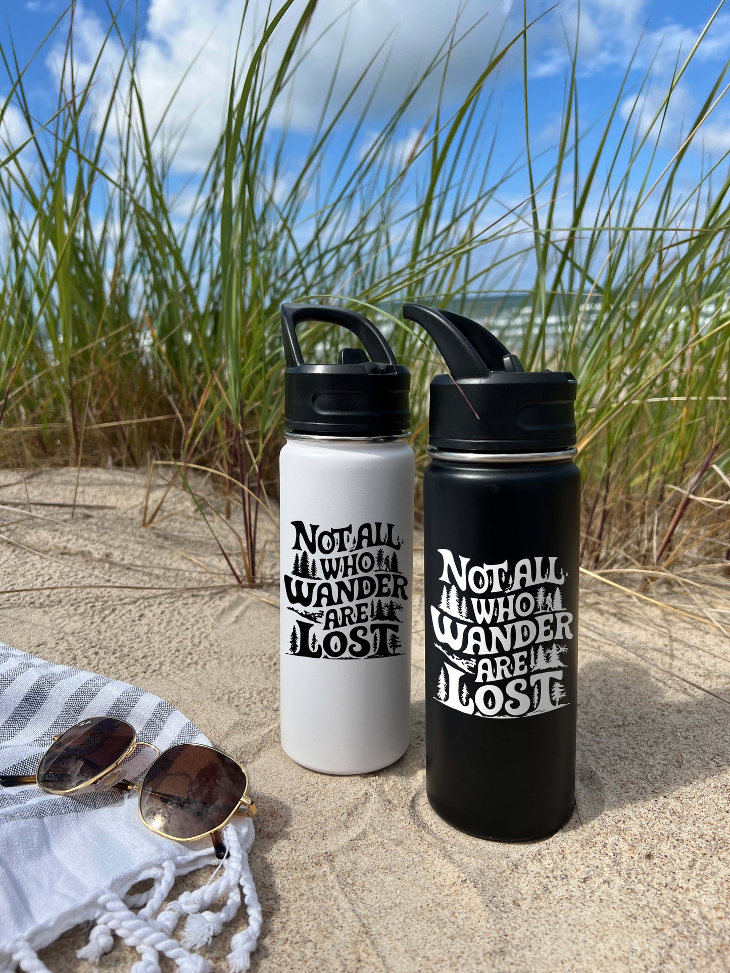 Not Lost just Wandering Sports Water Bottle 18/32 oz, Traveling, Stainless Steel Insulated Flasks, Custom Water Bottle, Name Bottle,  Keeps Cold 24 Hrs