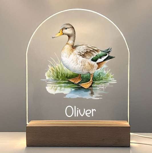 Personalized Mallard Duck, Wild Duck is a Dabbling Duck, Night Light LED Lamp with Wooden Stand