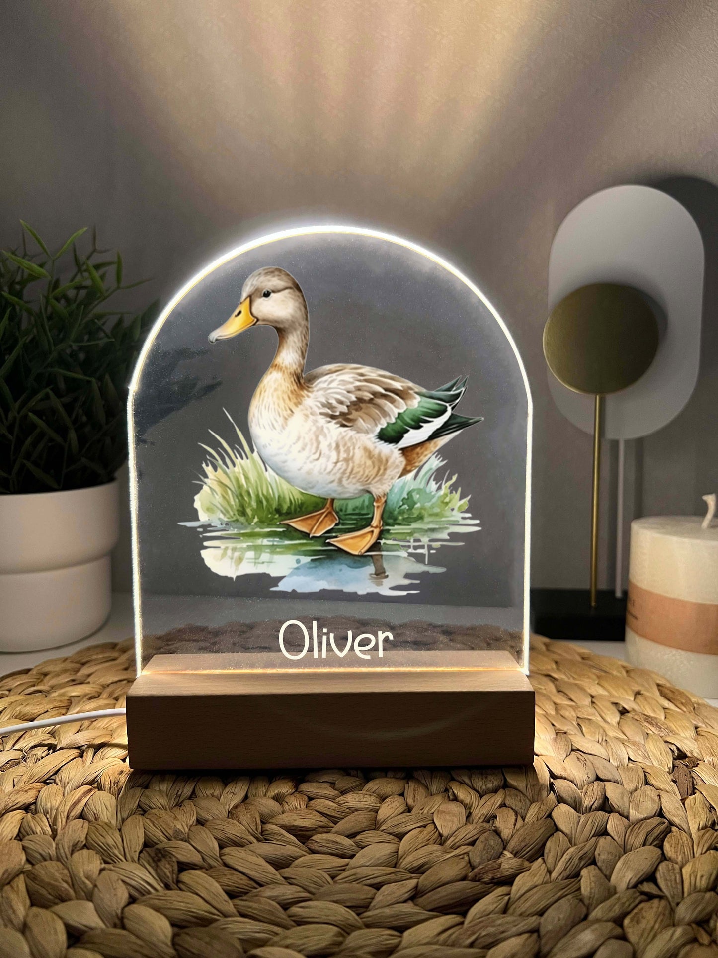 Personalized Mallard Duck, Wild Duck is a Dabbling Duck, Night Light LED Lamp with Wooden Stand