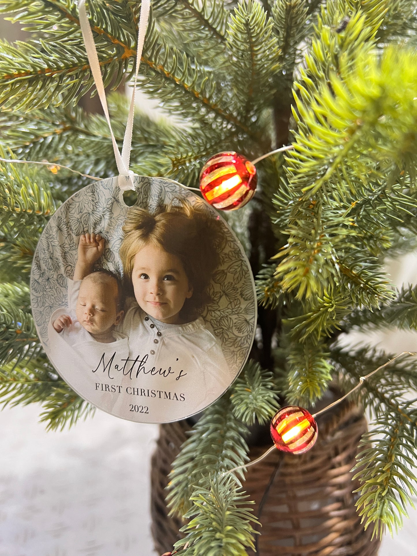 Personalized Photo Ornament w/ Any Picture Optional Text Xmas Keepsake Custom 3.5" Acrylic Baby's First Christmas 2022 Tree Decorations Gift