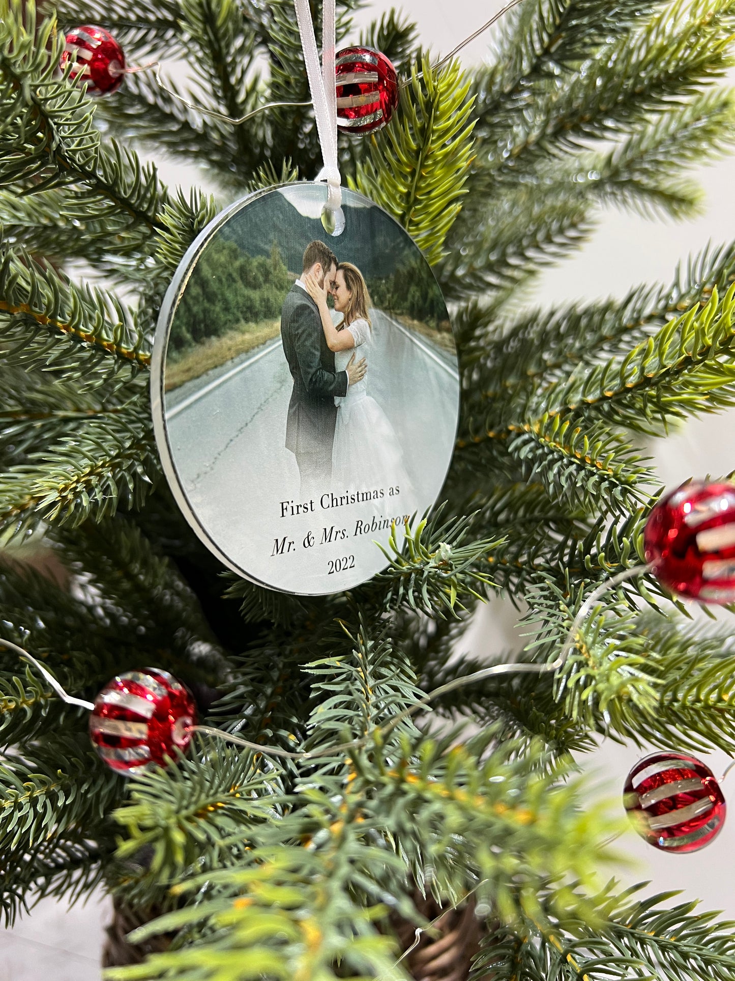 Christmas Wedding Ornament with Personalized Engraved Name