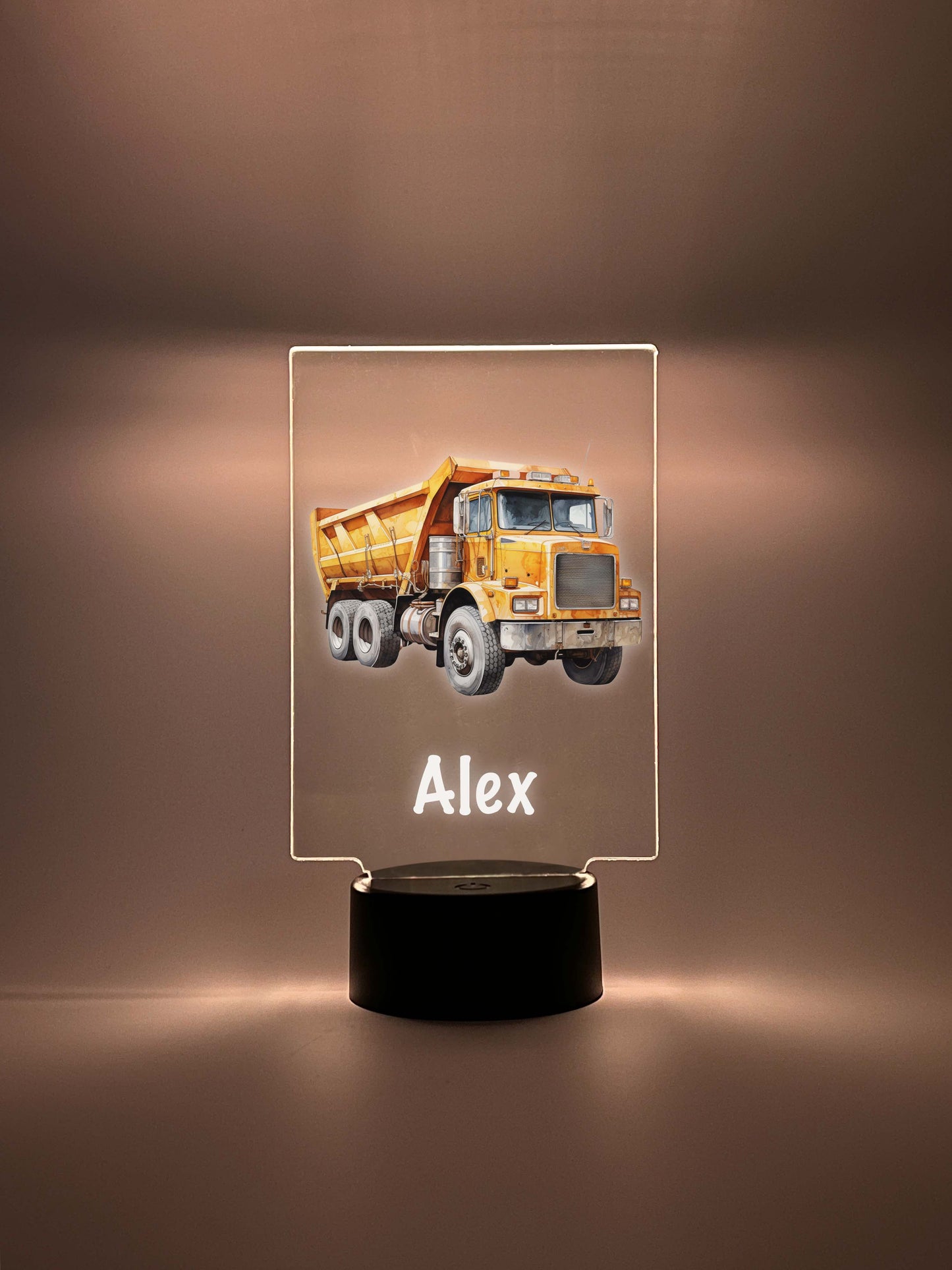 Free Personalized LED Stand Night Light Up Table Lamp Boys Room Decor, Construction, Dump Truck Dumping Trailer, Heavy Duty Equipment Gift