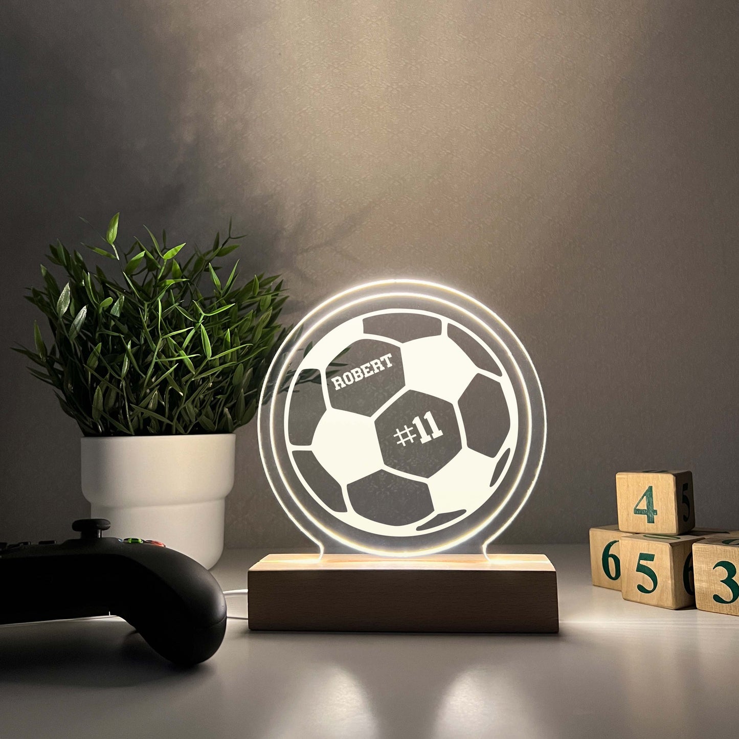 Soccer 3D Night Light, Add number, Gift for Soccer Player, Personalized Gift, Desk Lamp, Sports Bedroom, Soccer LED Light