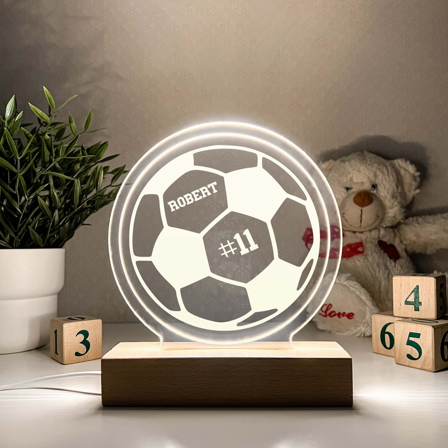 Soccer 3D Night Light, Add number, Gift for Soccer Player, Personalized Gift, Desk Lamp, Sports Bedroom, Soccer LED Light