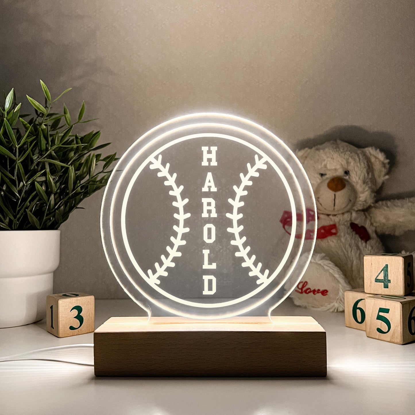 Baseball 3D Night Light. Gift for Baseball Player, Personalized Gift, Desk Lamp, Sports Bedroom, Baseball LED Light