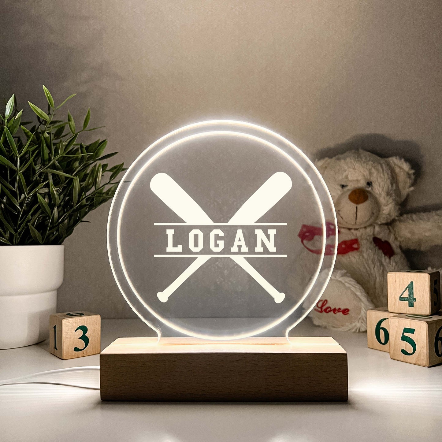 Baseball 3D Night Light. Gift for Baseball Player, Personalized Gift, Desk Lamp, Sports Bedroom, Baseball LED Light