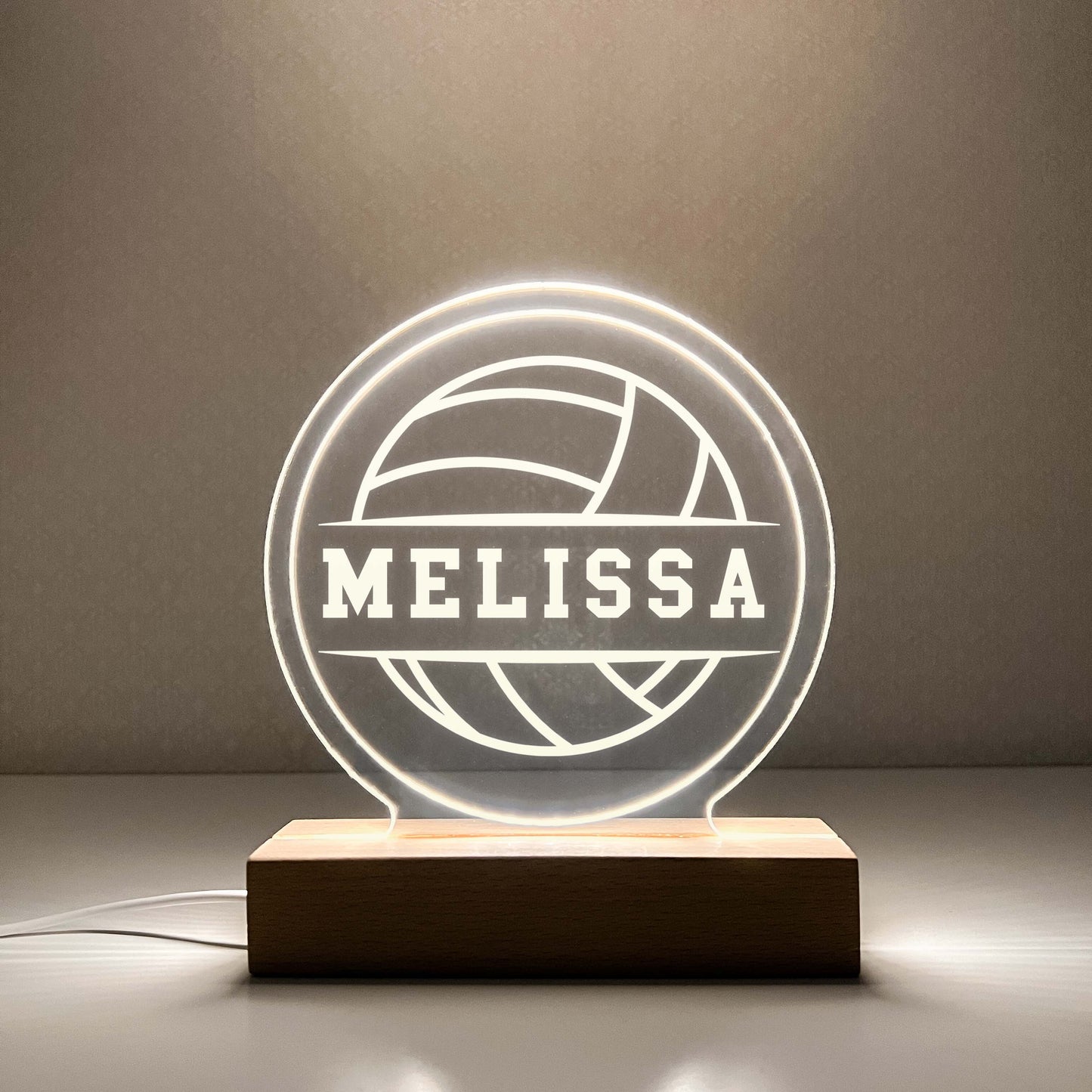 Volleyball LED lamp, Wooden Stand with White light, Volleyball Gift, Senior Year Volleyball Gift, Athlete, Personalized Gift , Sports Bedroom