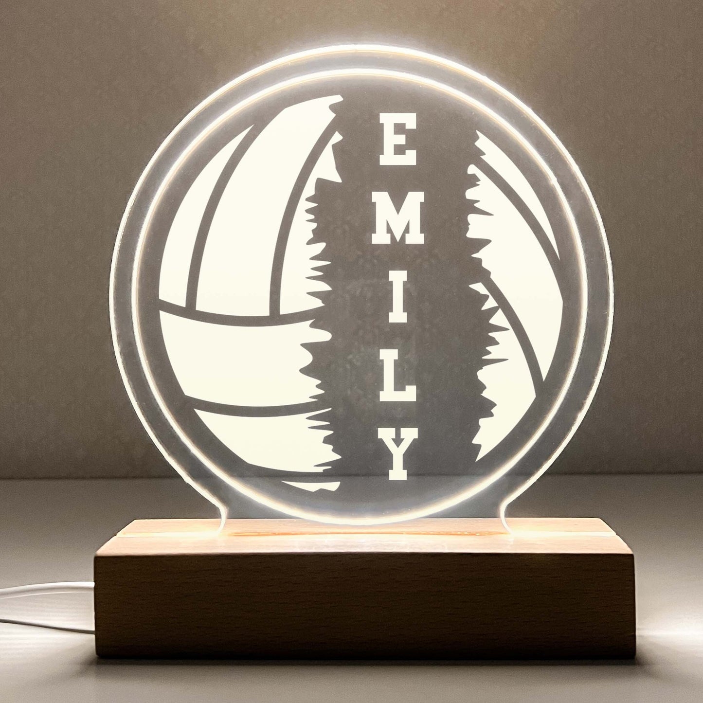 Volleyball LED lamp, Wooden Stand with White light, Volleyball Gift, Senior Year Volleyball Gift, Athlete, Personalized Gift , Sports Bedroom , Stripe, Room Decor