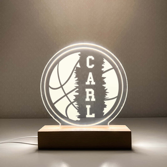 Basketball 3D Night Light with Wooden Base, Gift for Basketball Player, Personalized Gift, Desk Lamp, Sports Bedroom, Basketball Gift, Room Decor, Girls or Boys, Stripe