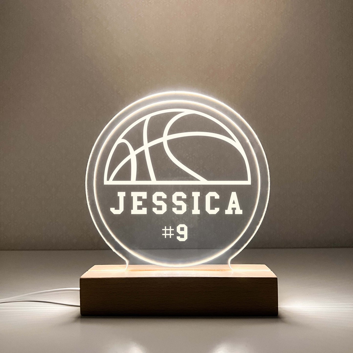 Basketball 3D Night Light with Wooden Base, Gift for Basketball Player, Personalized Gift, Desk Lamp, Sports Bedroom, Basketball Gift