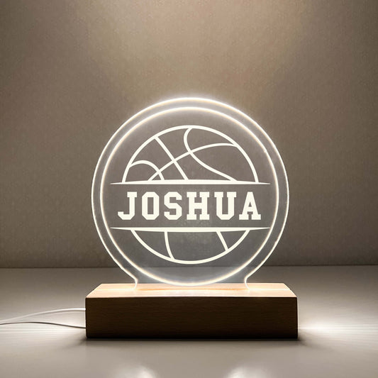 Basketball 3D Night Light with Wooden Base, Gift for Basketball Player, Personalized Gift, Desk Lamp, Sports Bedroom, Basketball Gift, Room Decor, Girls or Boys