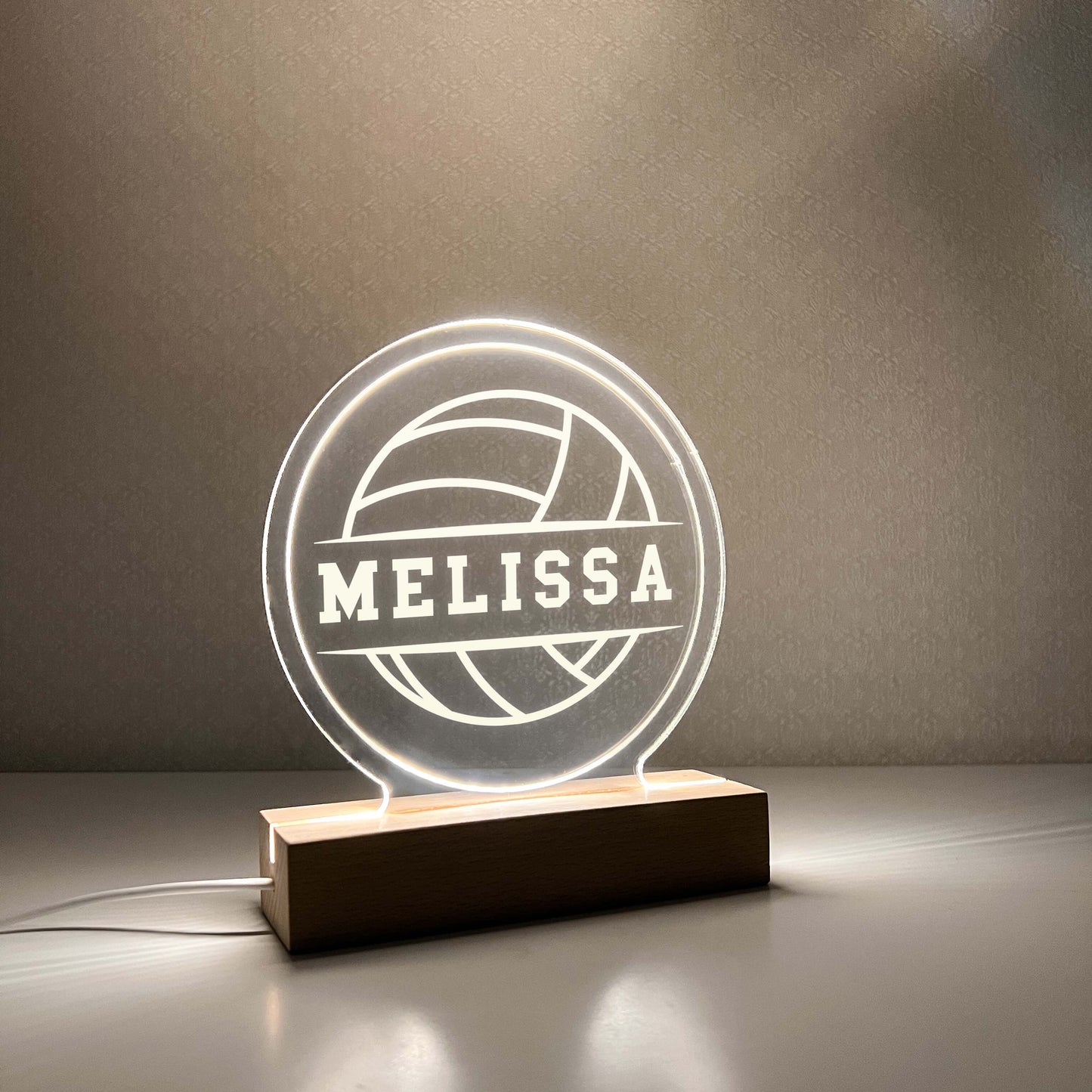 Volleyball LED lamp, Wooden Stand with White light, Volleyball Gift, Senior Year Volleyball Gift, Athlete, Personalized Gift , Sports Bedroom