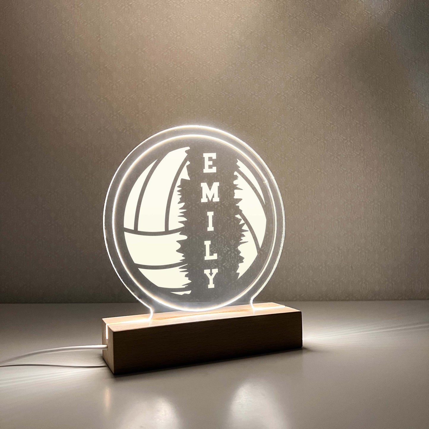 Volleyball LED lamp, Wooden Stand with White light, Volleyball Gift, Senior Year Volleyball Gift, Athlete, Personalized Gift , Sports Bedroom , Stripe, Room Decor