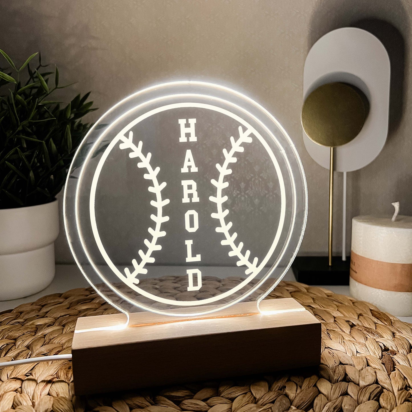 Baseball 3D Night Light. Gift for Baseball Player, Personalized Gift, Desk Lamp, Sports Bedroom, Baseball LED Light