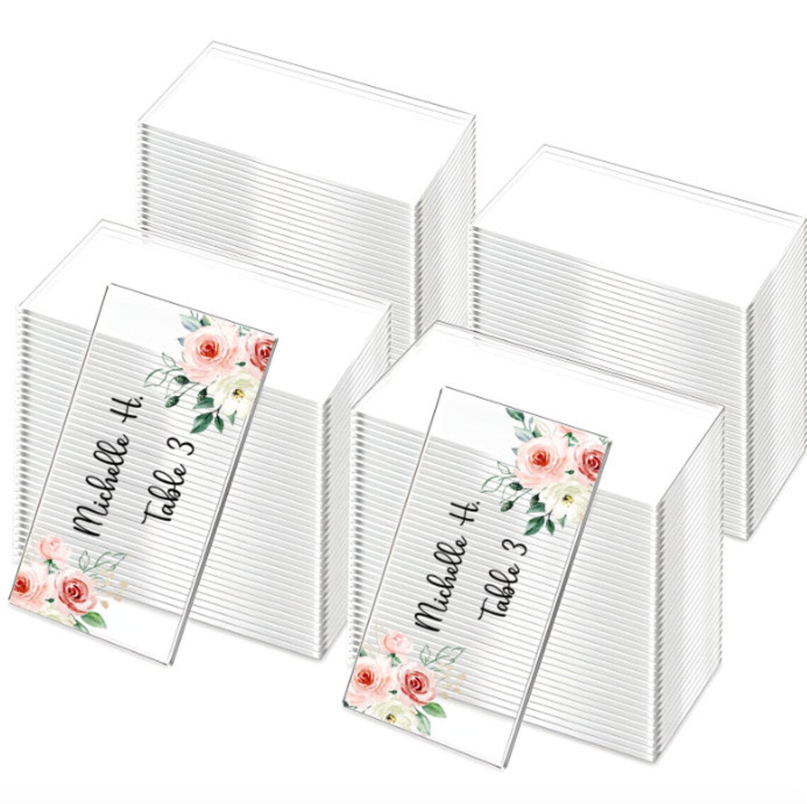 Custom Flower Table Place Cards Settings Guests Names- Weddings, Bar Bat Mitzvah, Parties, Events