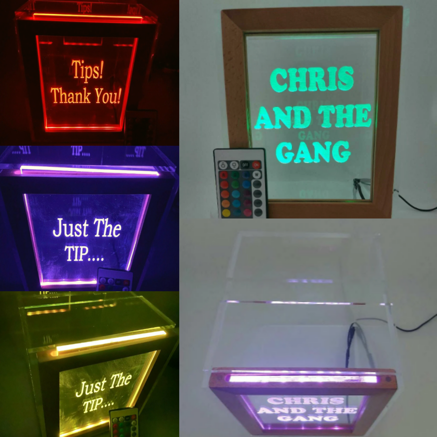 Fantastically Unique Eye Catching Tip Box Raffle Fund Raiser Donation Jar Personalized Engraved LED 16 Colors Changing 7"W x 8.5"H Container