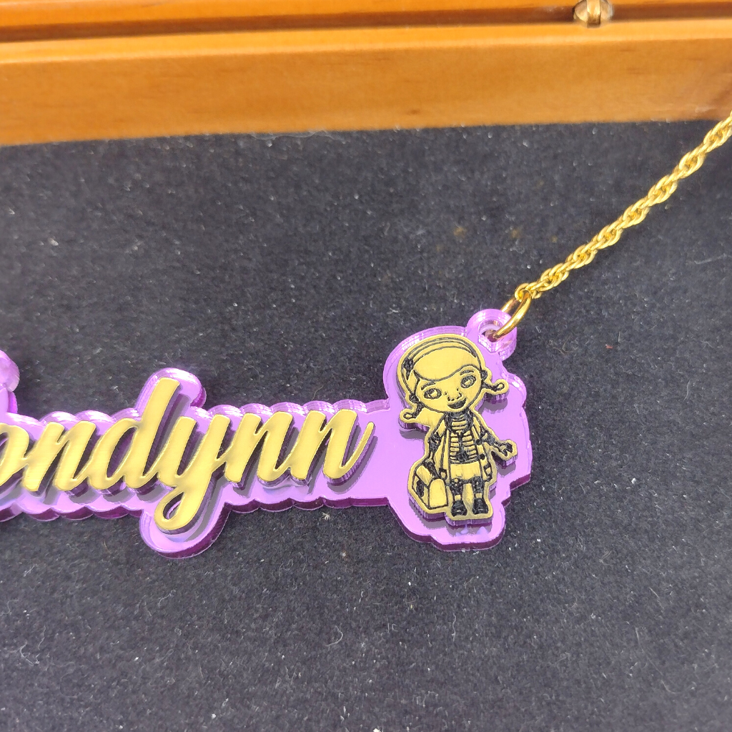 Custom Kid Doctor Character Name Necklace, Personalized Name and Background