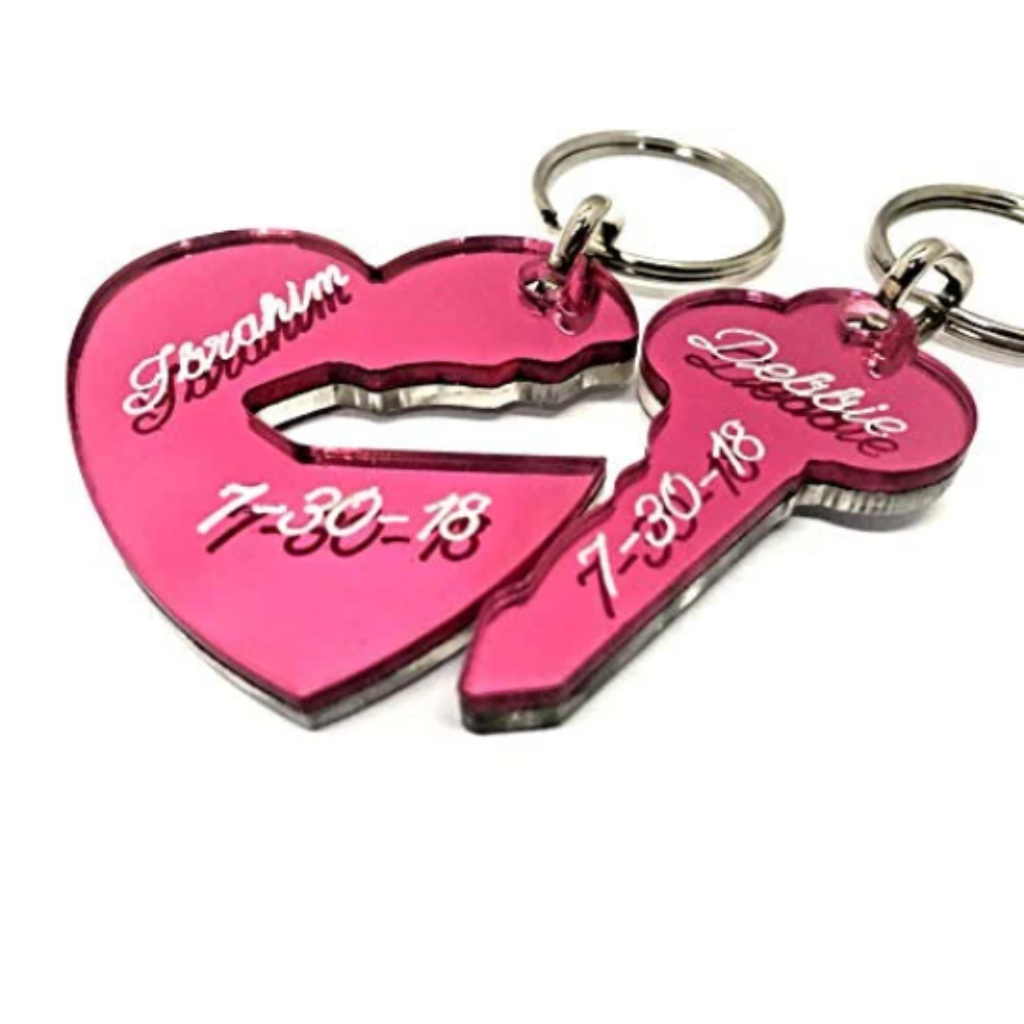 Heart and Key Custom Couple Name and Date Key To My Heart Keychain
