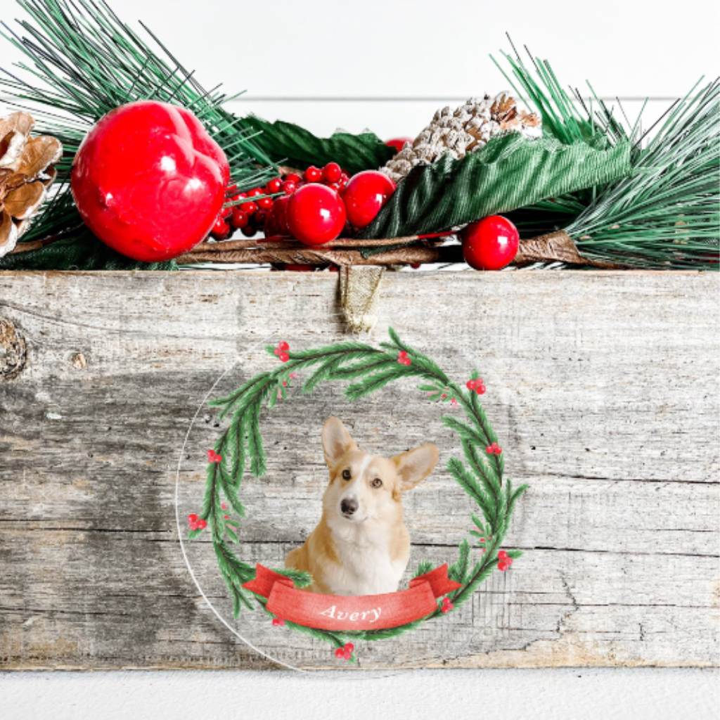 Custom Pet Photo Ornament with Personalized Engraved Name