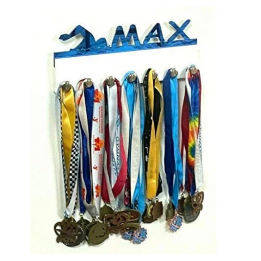 Swimming Personalized Sports Medal Holder, Handmade Wall Organizer, Storage Space for Your Living Space