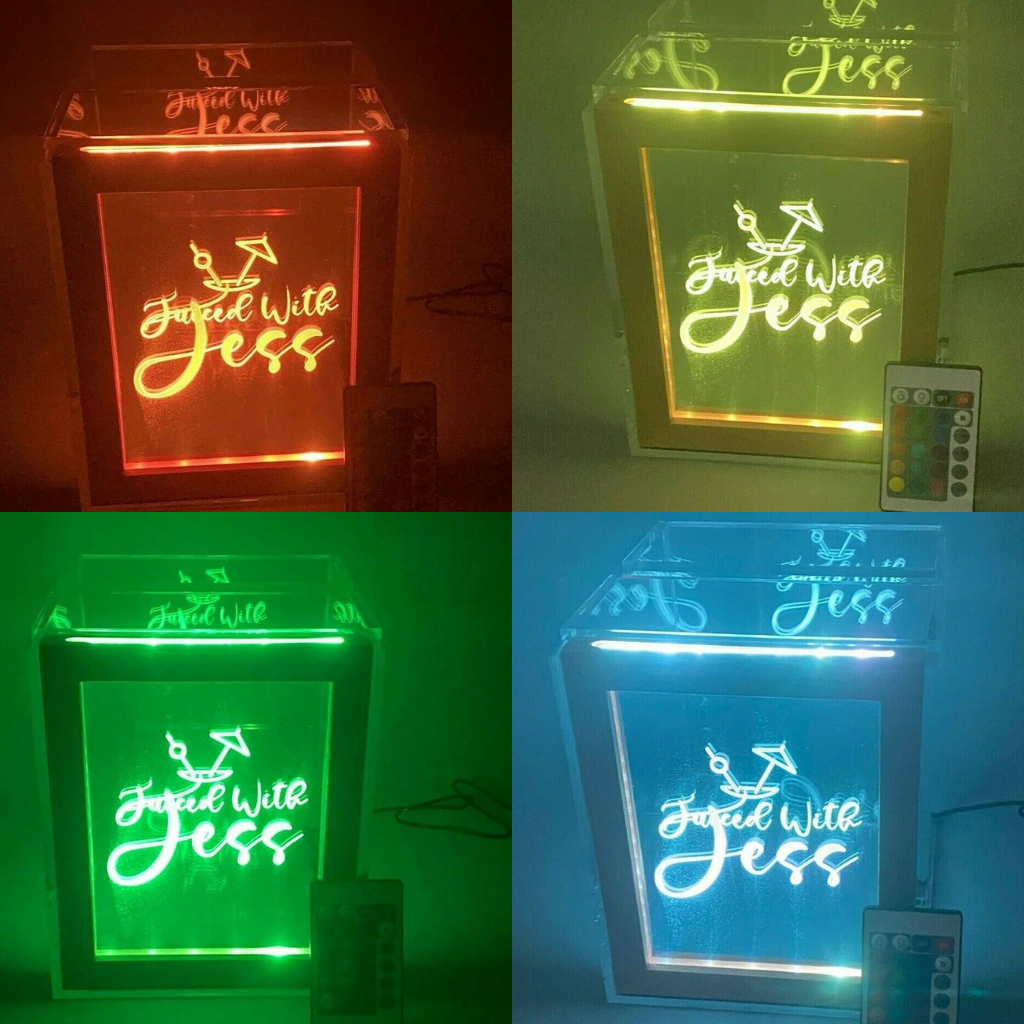 Tip or Donation Jar Personalized Free Engraving LED 16 Colors Changing 7"W x 8.5"H Container with Custom Logo