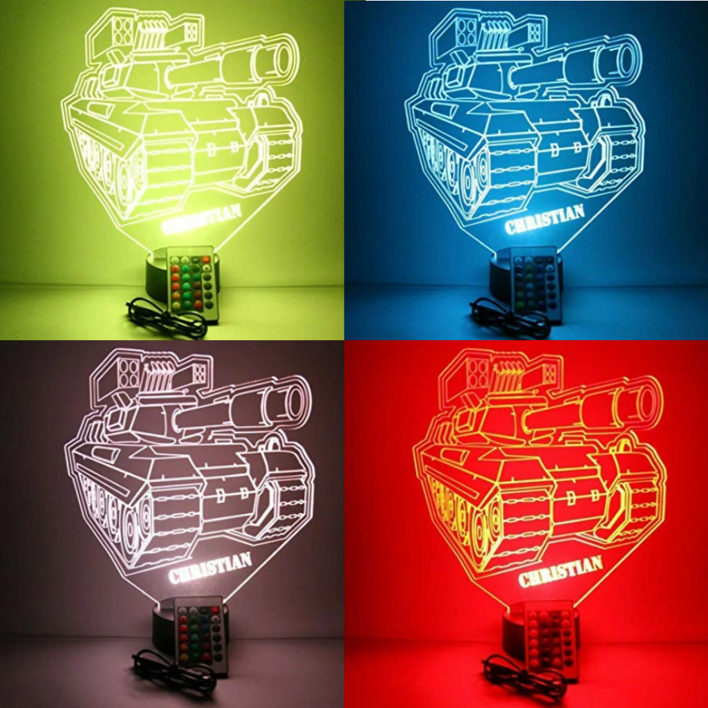 Armored Tank Military Vehicle LED Tabletop Night Light Up Lamp, 16 Color options with Remote