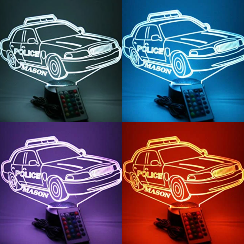 Police Car LED Tabletop Night Light Up Lamp, 16 Color options with Remote