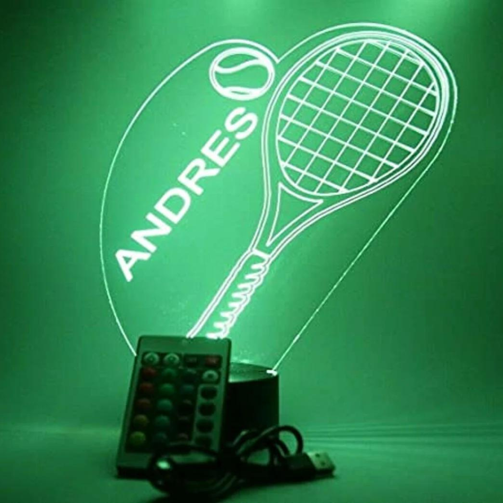 Tennis Racket and Ball, Sports LED Tabletop Night Light Up Lamp, 16 Color options with Remote